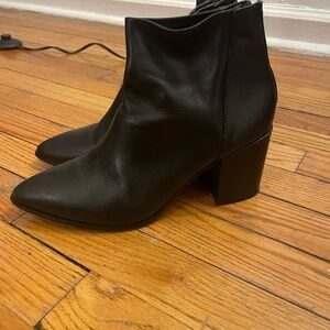 Black Leather Pointed Toe Ankle Boots - Women